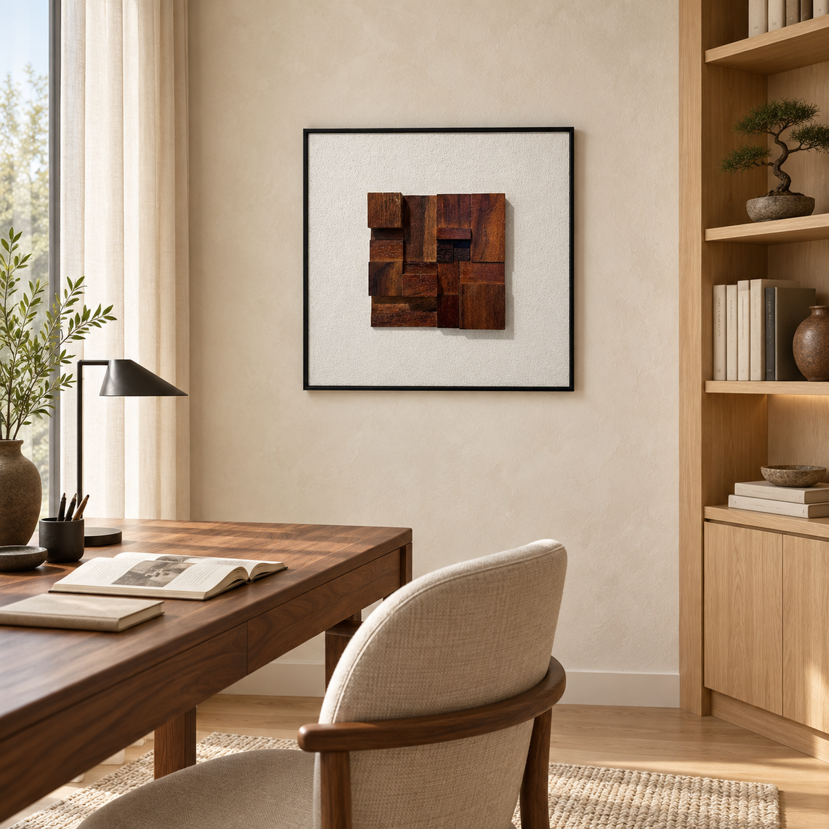 Timber Rhythm – 3D Geometric Wood Block Wall Art
