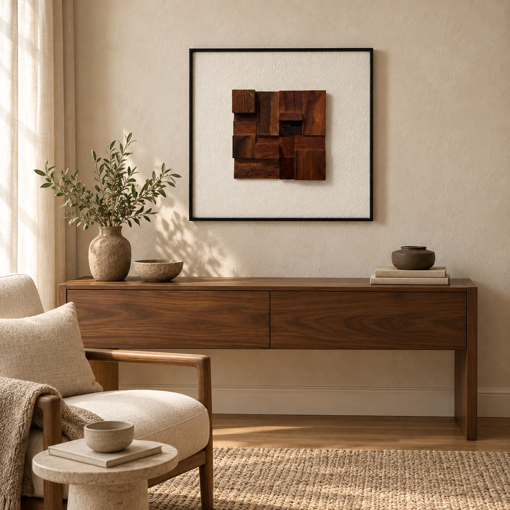 Timber Rhythm – 3D Geometric Wood Block Wall Art