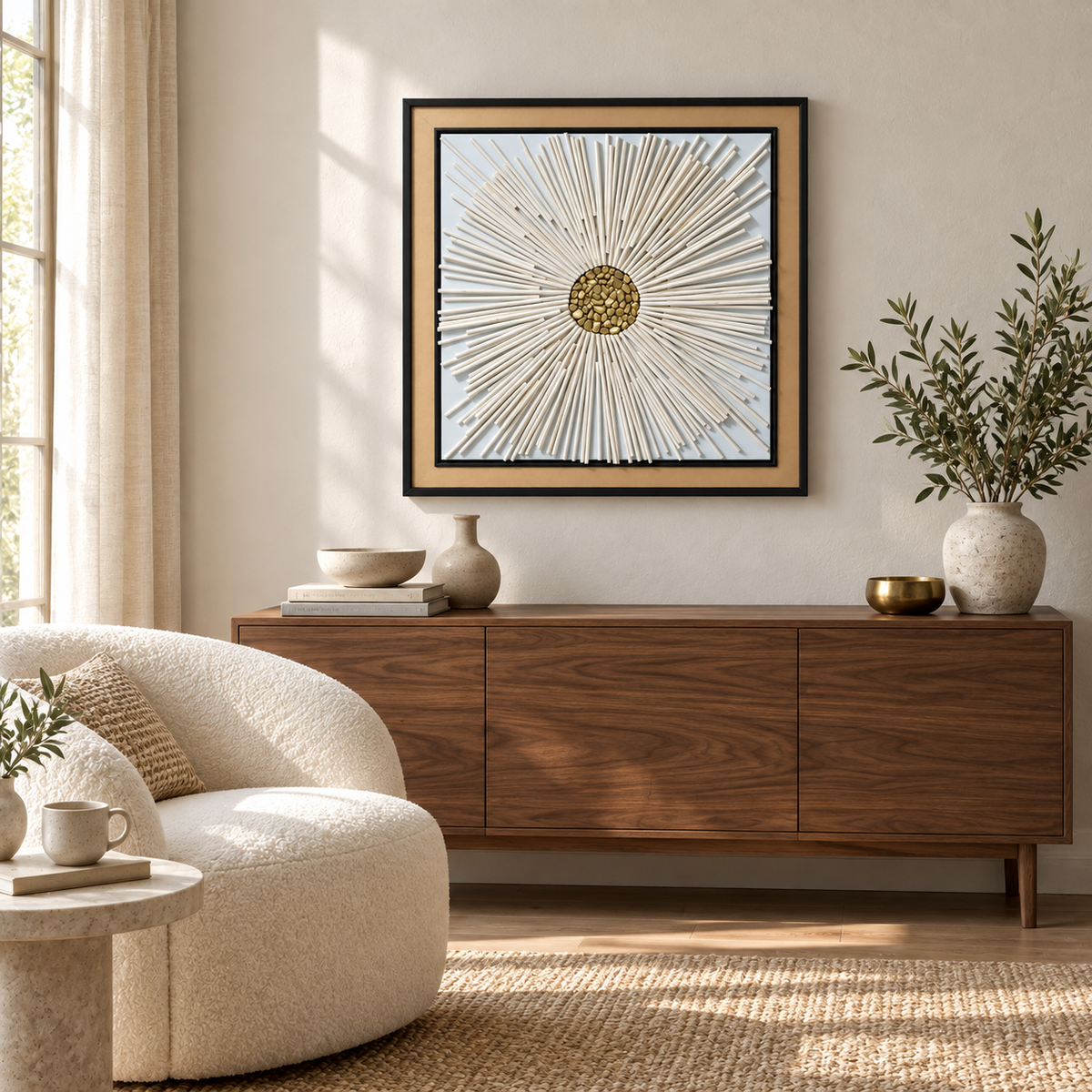 Rays of Serenity – 3D Paper Sunburst Wall Art