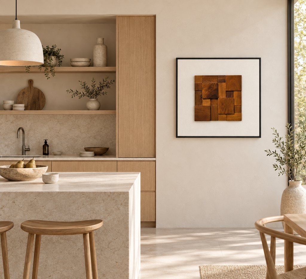 Walnut Harmony – 3D Geometric Wood Block Wall Art