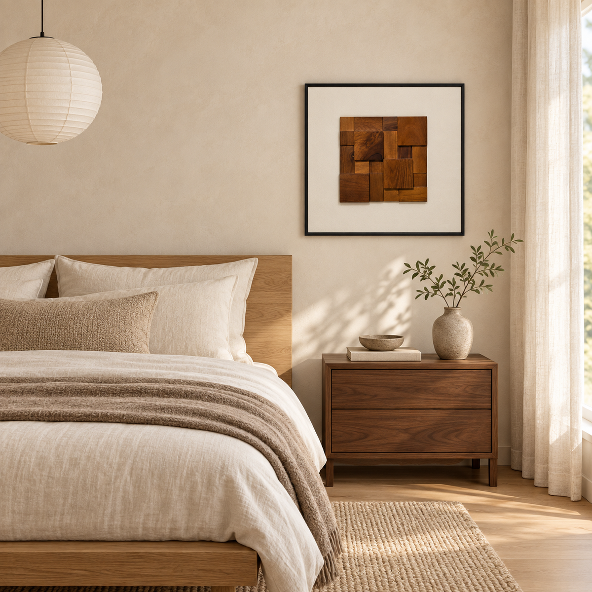 Walnut Harmony – 3D Geometric Wood Block Wall Art