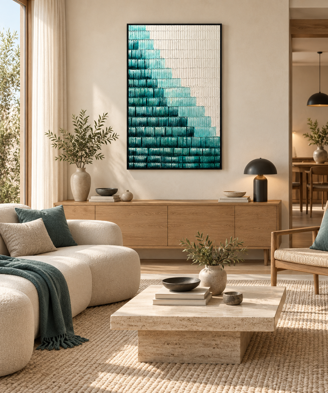 Modern Teal Gradient Canvas Wall Art | Textured Abstract Art