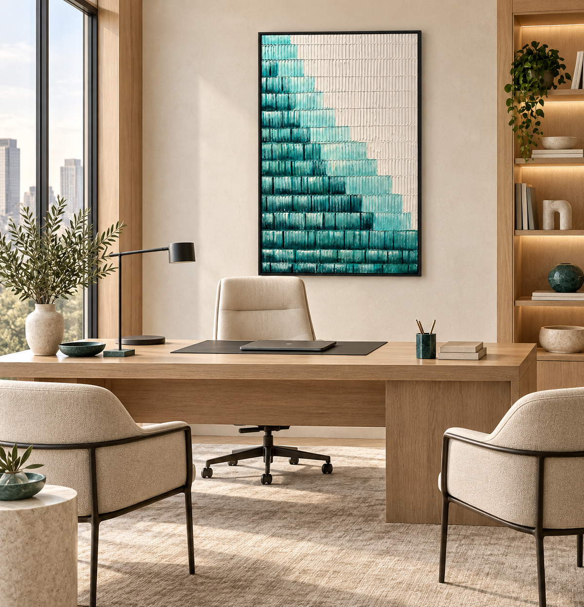 Modern Teal Gradient Canvas Wall Art | Textured Abstract Art