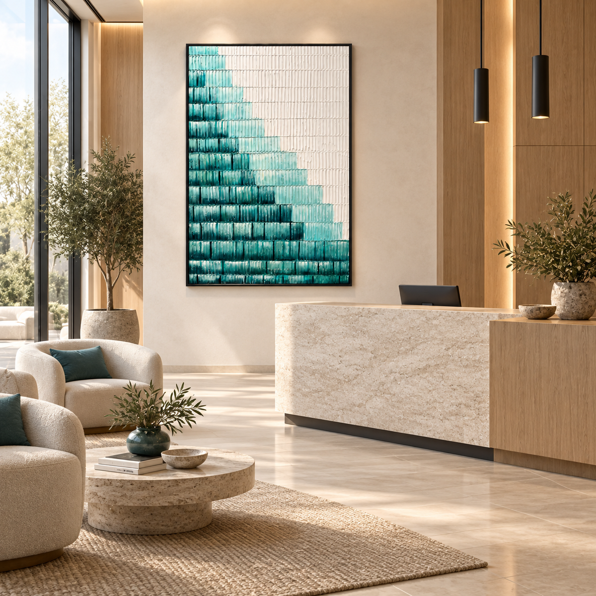 Modern Teal Gradient Canvas Wall Art | Textured Abstract Art