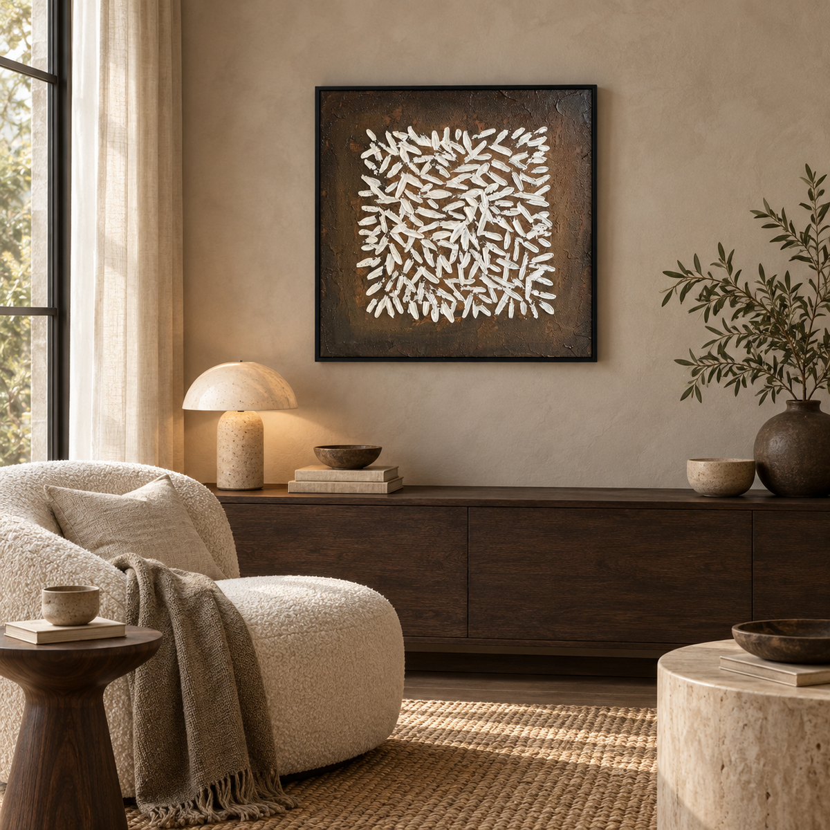 White Bloom – Textured Acrylic Botanical Canvas Wall Art