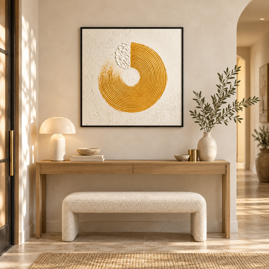 Golden Resonance – Textured Acrylic Geometric Canvas Wall Art