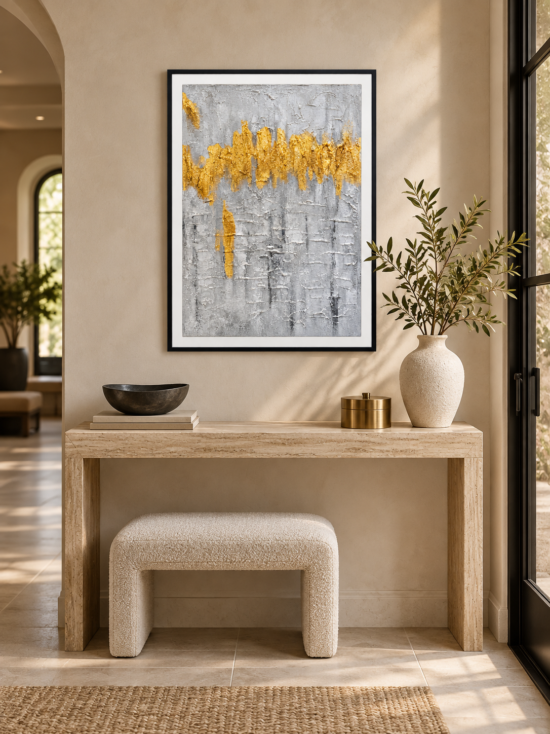 Golden Wave Elegance – Textured Acrylic Abstract Canvas Wall Art
