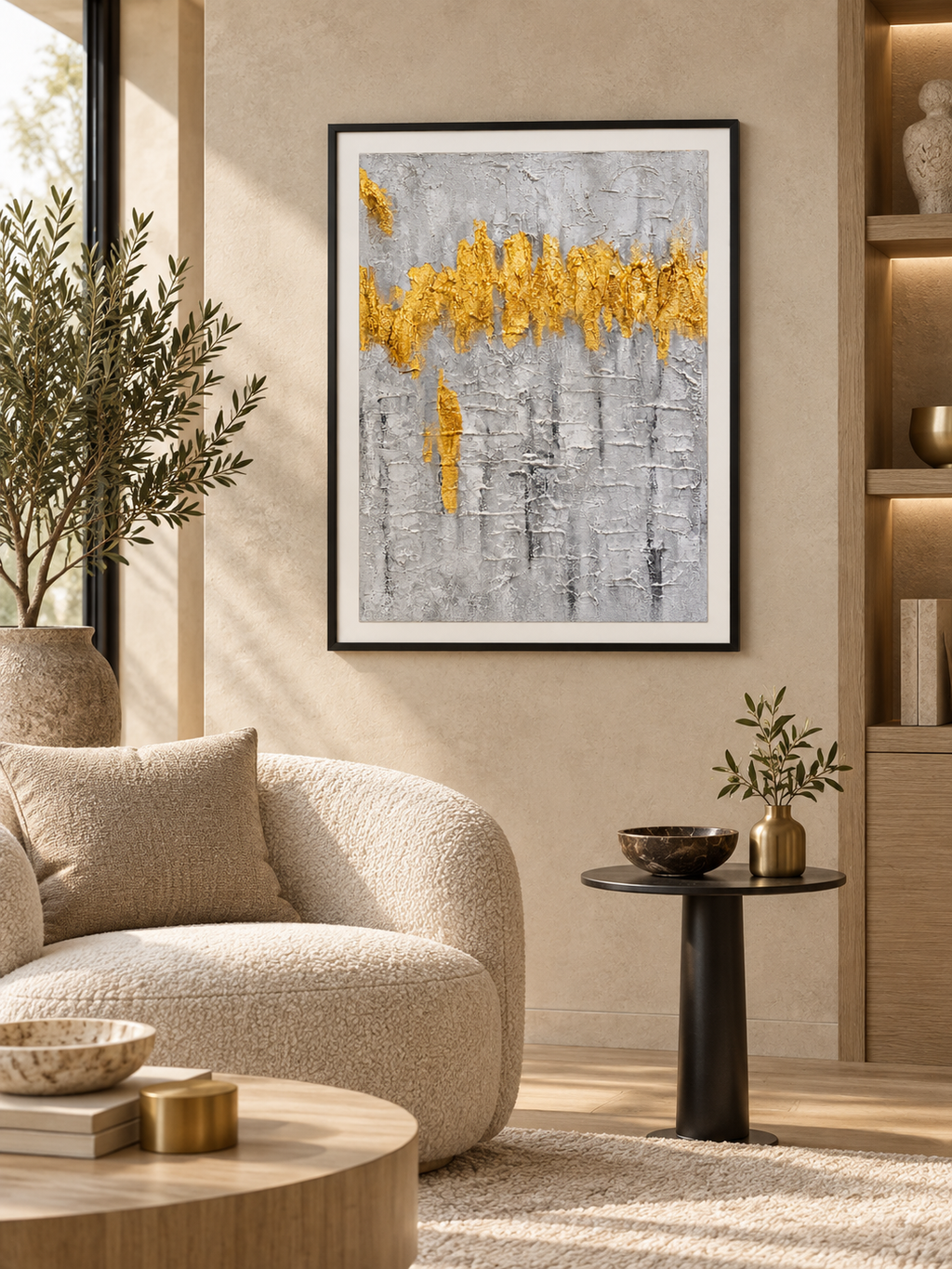 Golden Wave Elegance – Textured Acrylic Abstract Canvas Wall Art