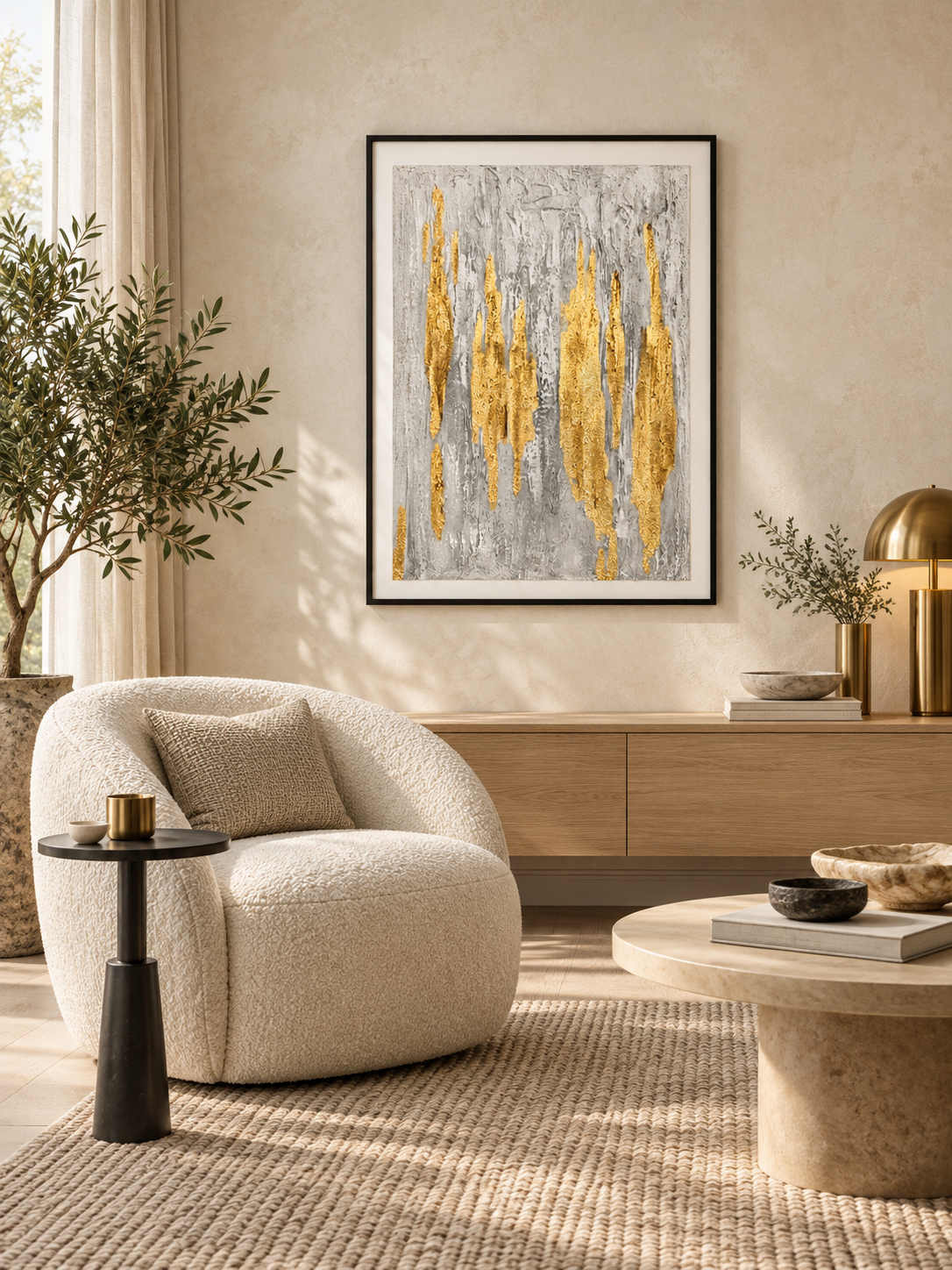 Golden Line Elegance – Textured Acrylic Abstract Canvas Wall Art