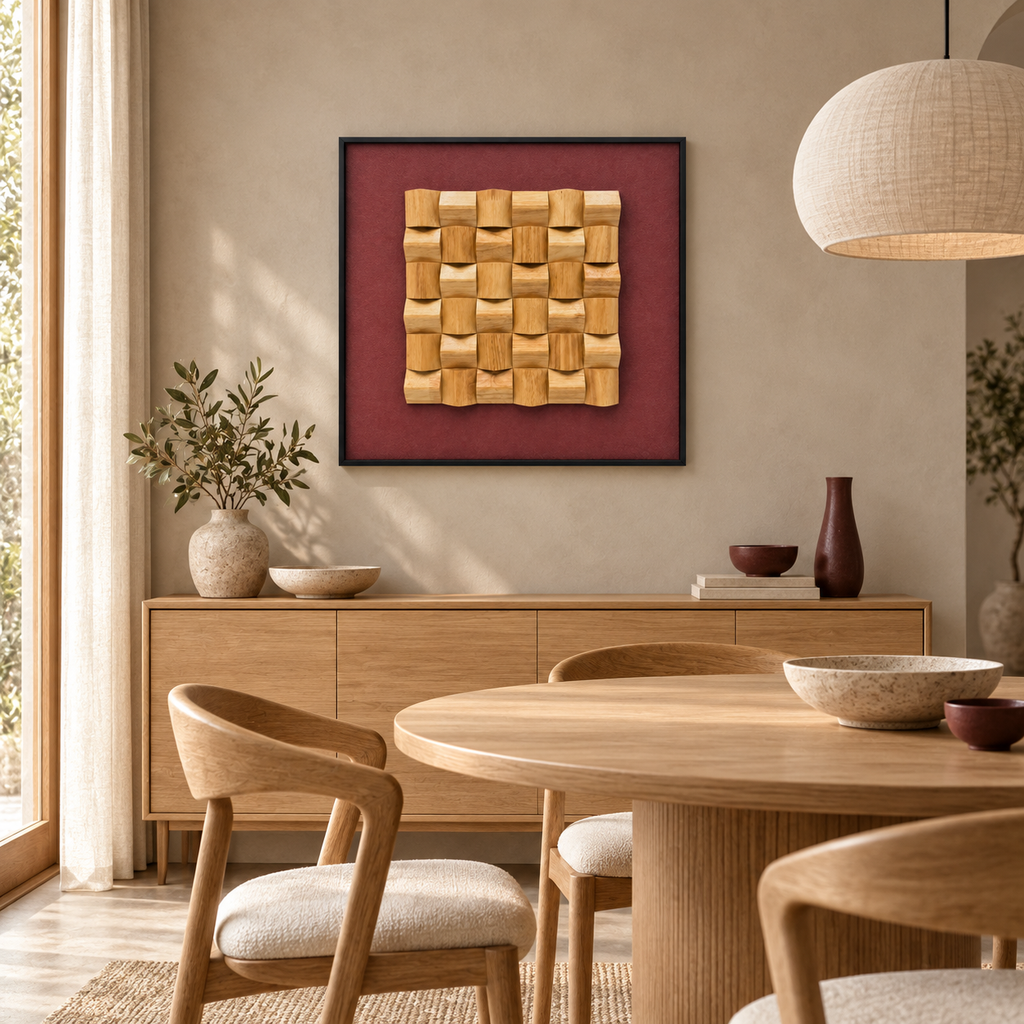 Grain in Motion – 3D Sculptural Wooden Block Wall Art