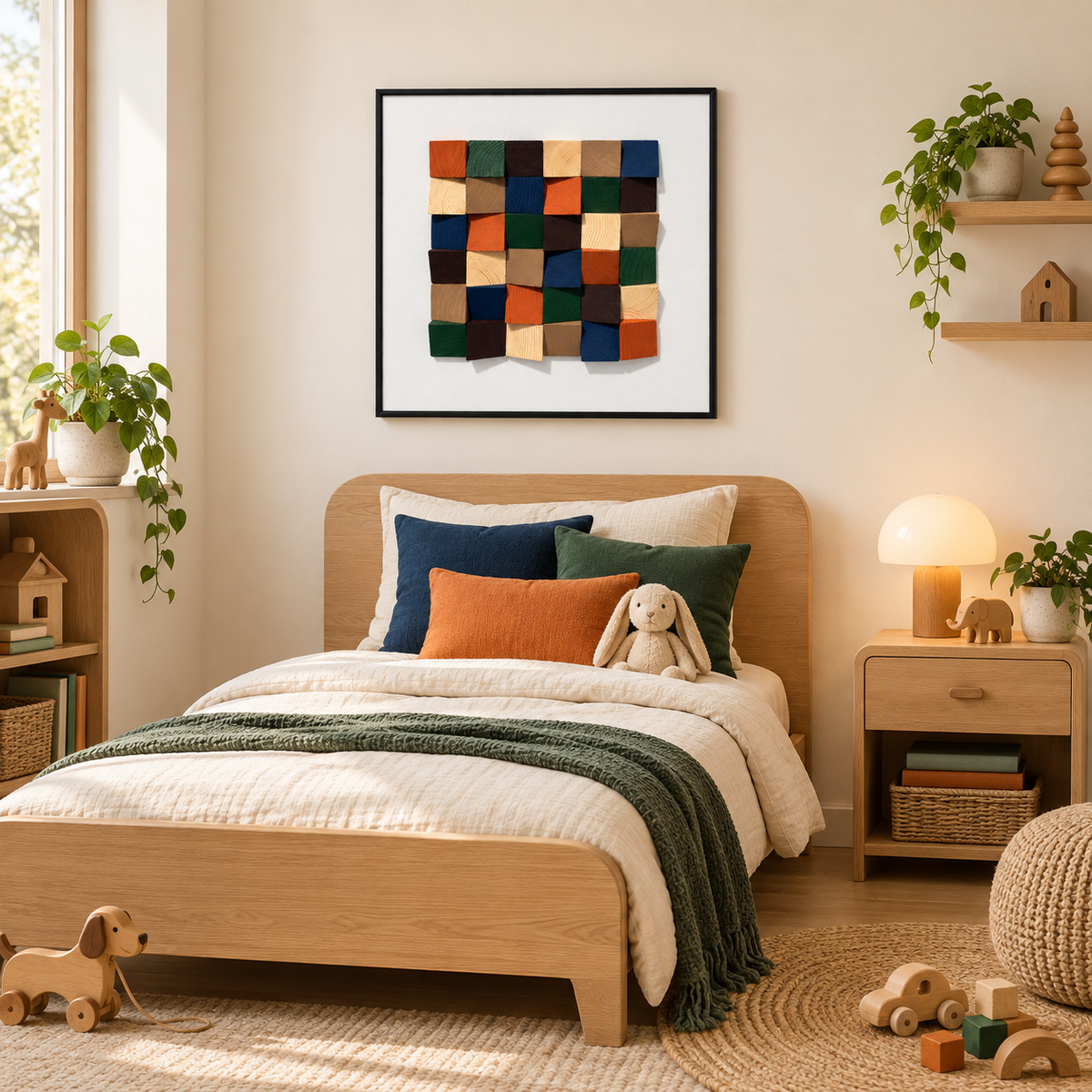 Chromatic Mosaic – 3D Geometric Wooden Block Wall Art