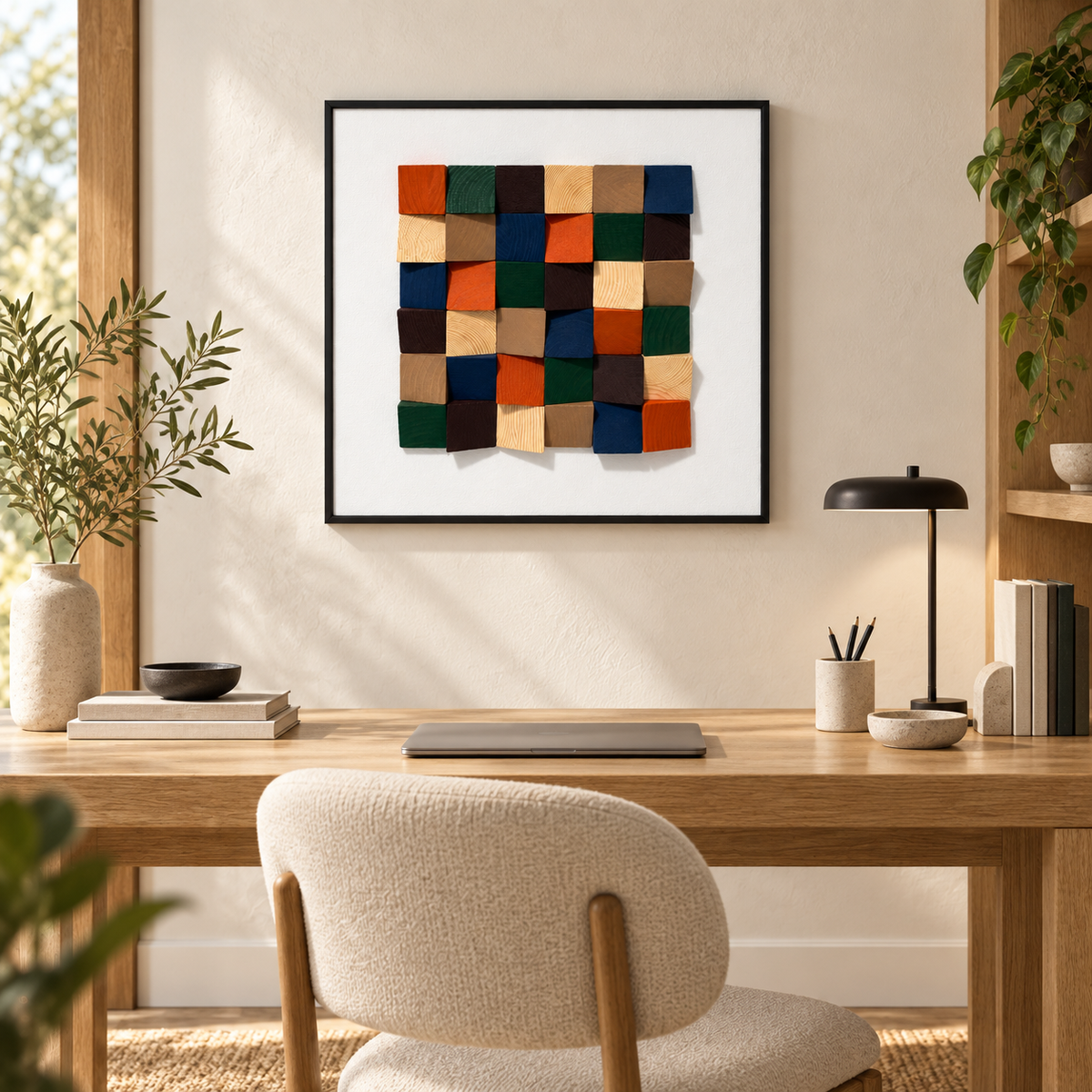 Chromatic Mosaic – 3D Geometric Wooden Block Wall Art