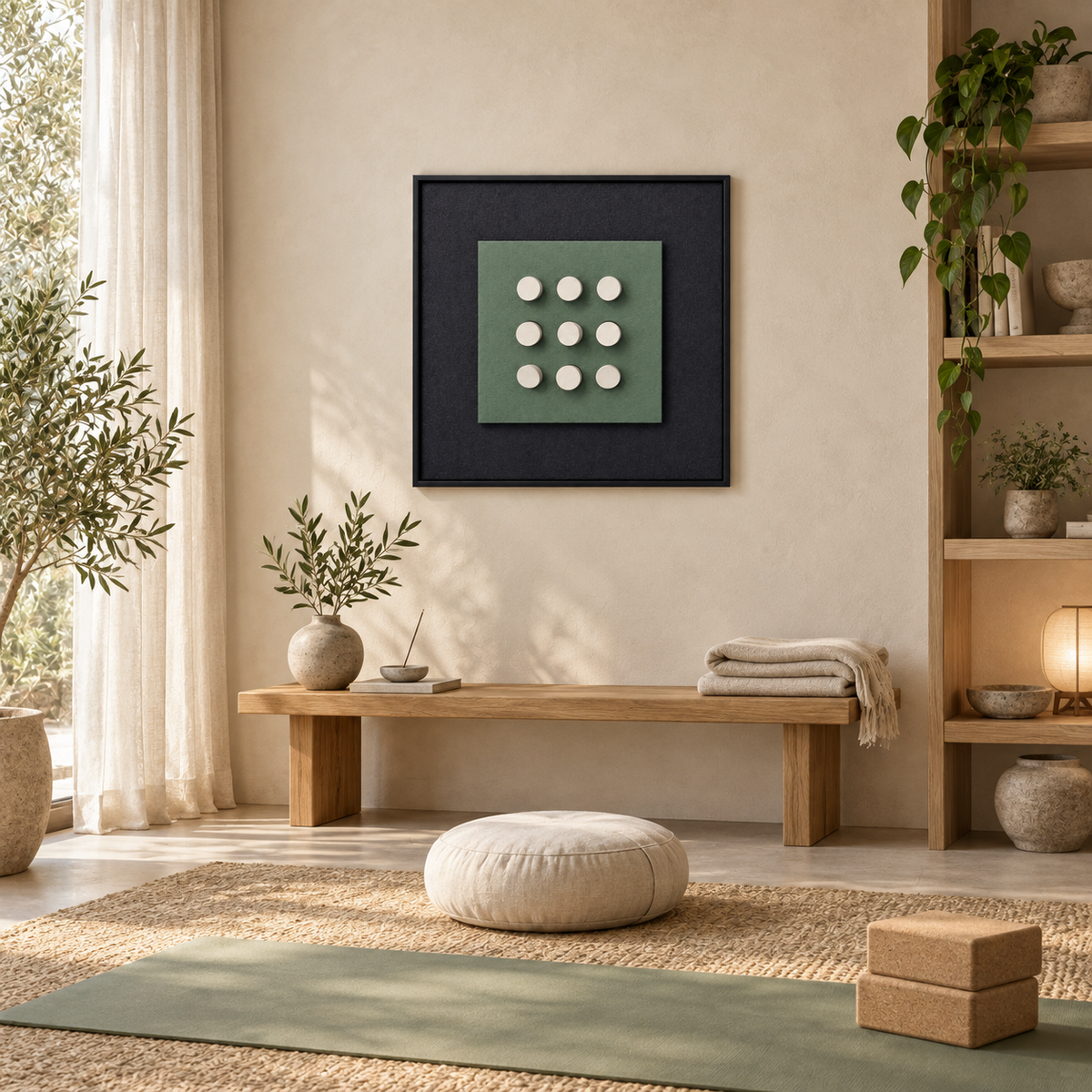 Nine Gentle Notes – 3D Geometric Wooden Disc Wall Art