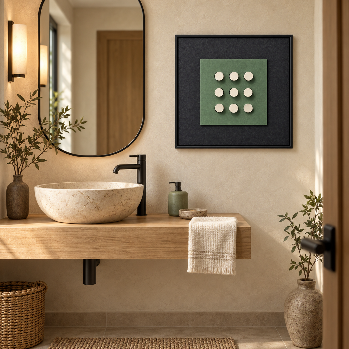 Nine Gentle Notes – 3D Geometric Wooden Disc Wall Art
