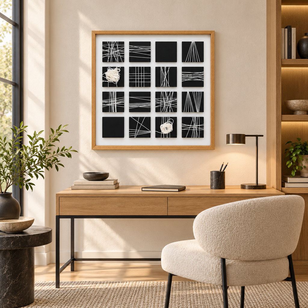 Threads of Thought – 3D Mixed-Media Geometric Thread Wall Art