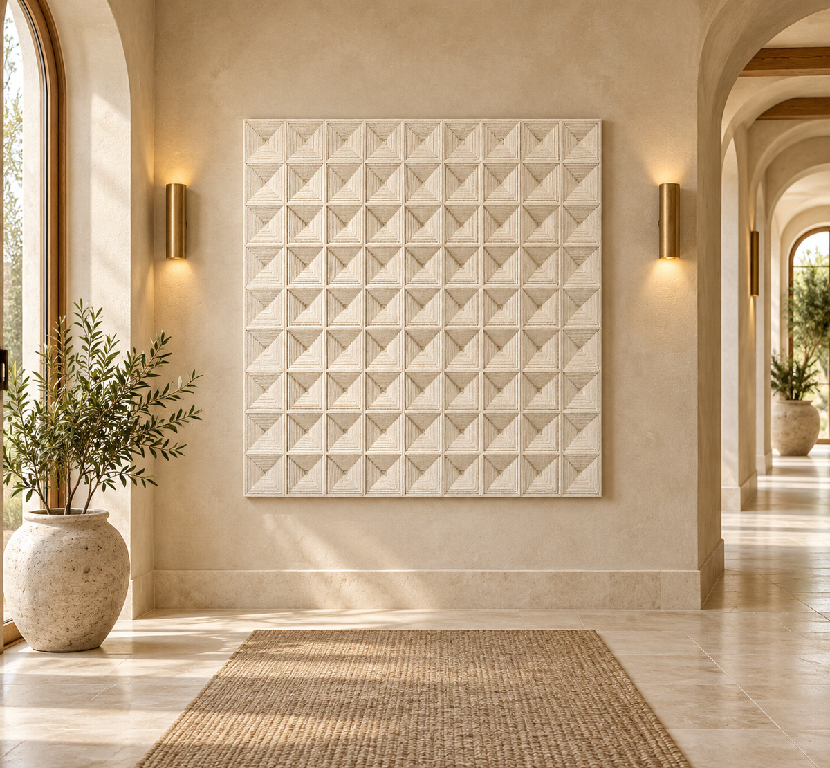Ivory Grid – Modern Geometric Thread Wall Art