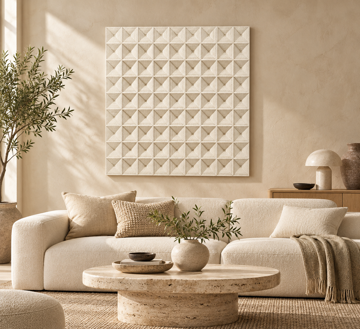 Ivory Grid – Modern Geometric Thread Wall Art