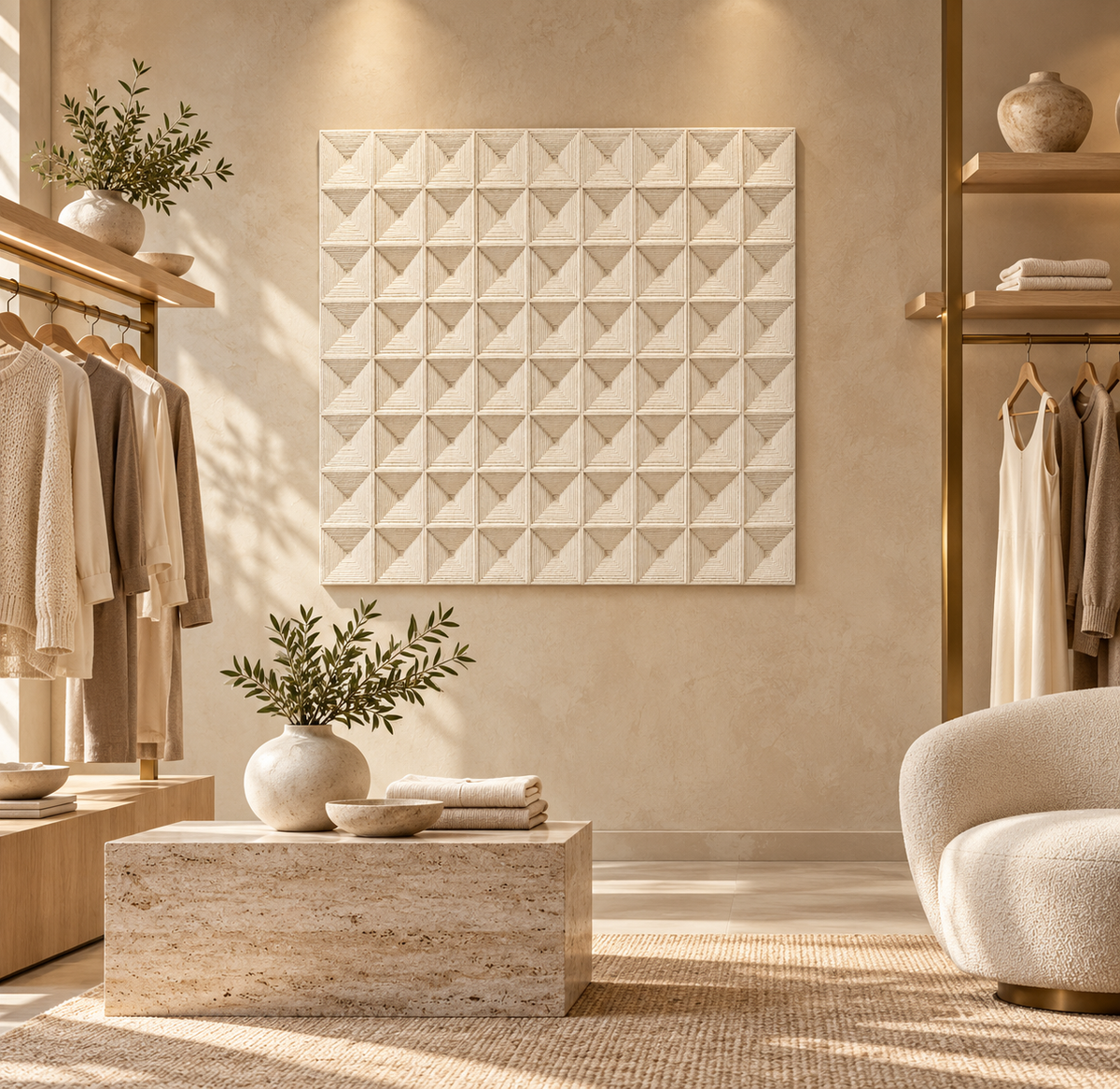 Ivory Grid – Modern Geometric Thread Wall Art
