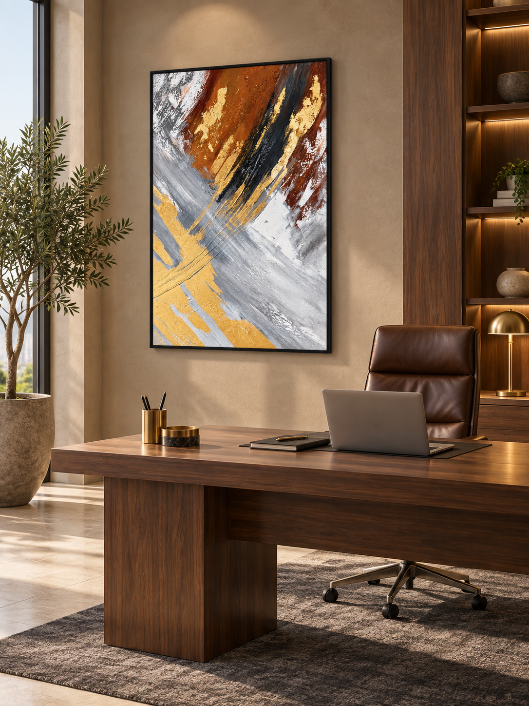 Gilded Ascent – Textured Abstract Canvas Wall Art