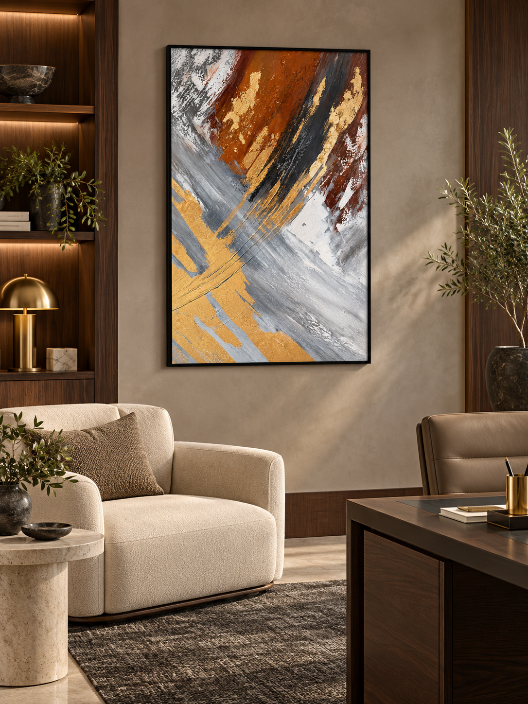 Gilded Ascent – Textured Abstract Canvas Wall Art