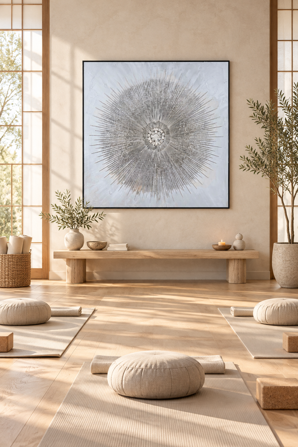 Silver Radiance – 3D Textured Geometric Wall Art