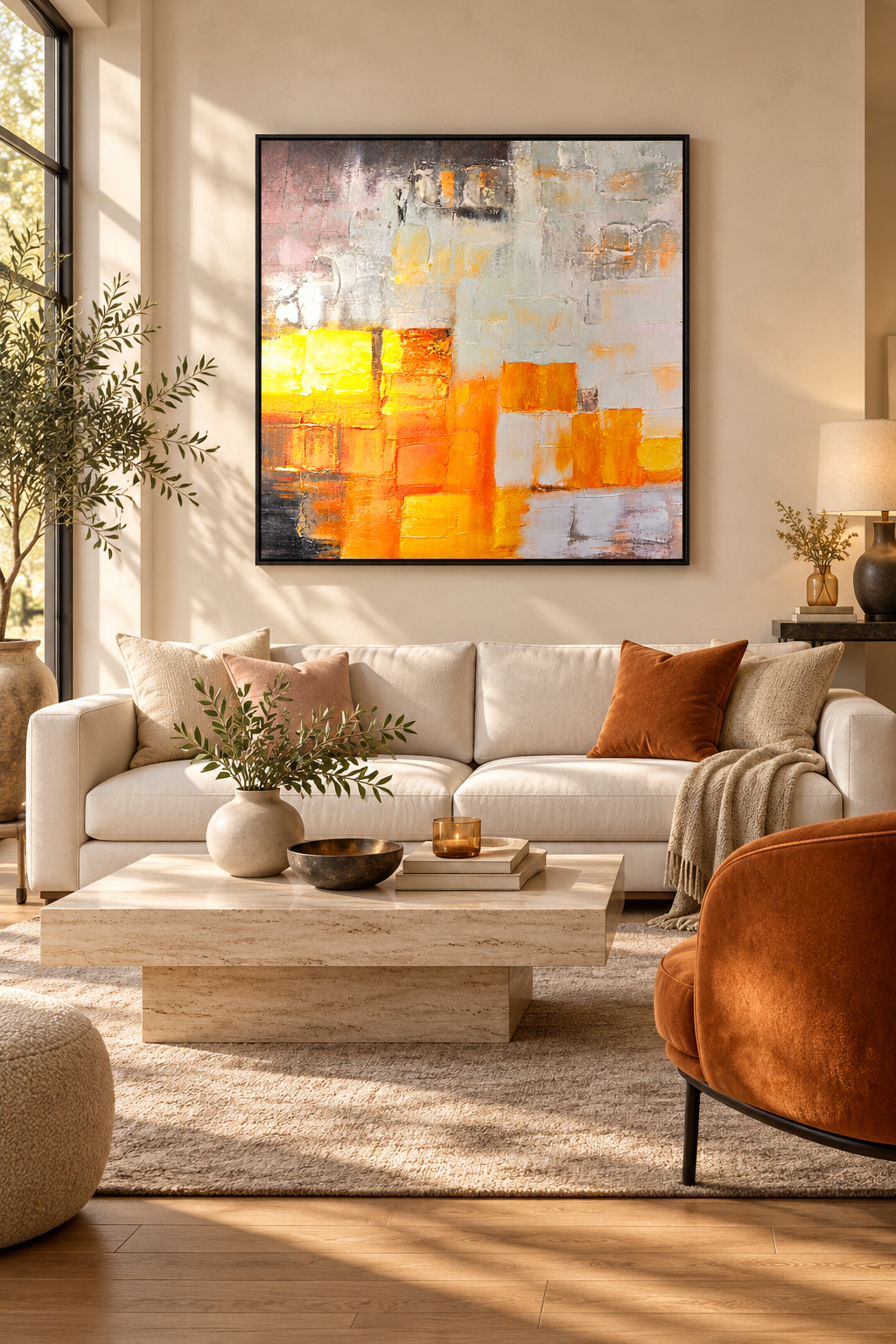 Amber Architecture – Textured Acrylic Geometric Canvas Wall Art