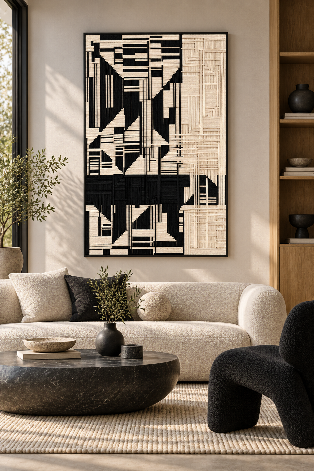 Monochrome Intersections – 3D Geometric Thread Wall Art