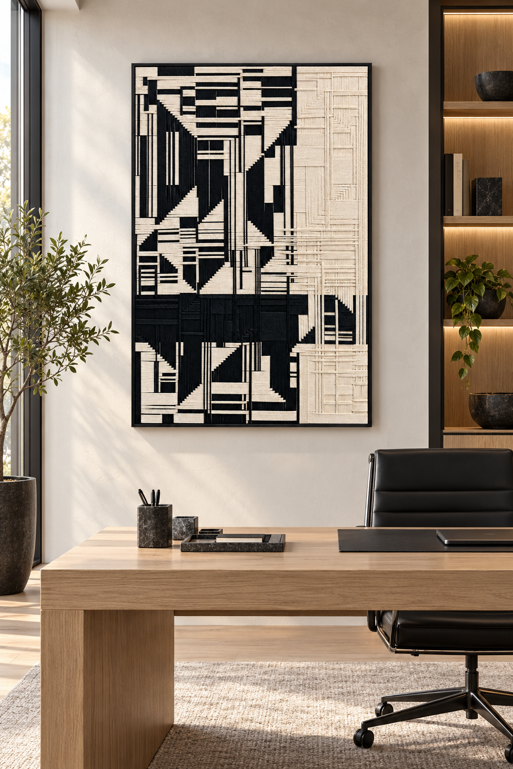 Monochrome Intersections – 3D Geometric Thread Wall Art