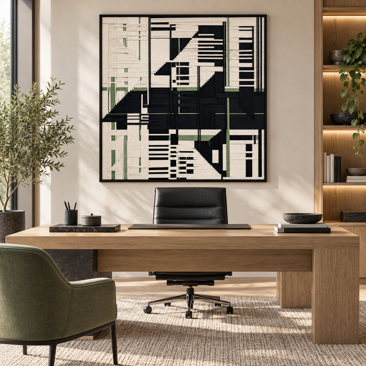 Modern Geometric Thread Wall Art | Black & White Woven Wall Decor