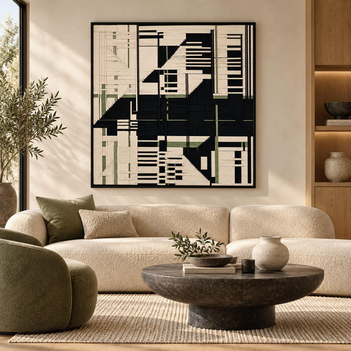 Modern Geometric Thread Wall Art | Black & White Woven Wall Decor
