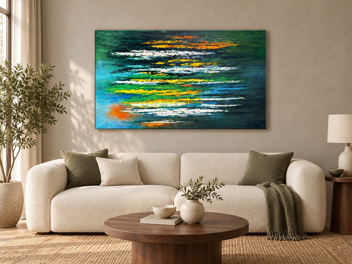 Emerald Rain – Large Textured Abstract Canvas Wall Art