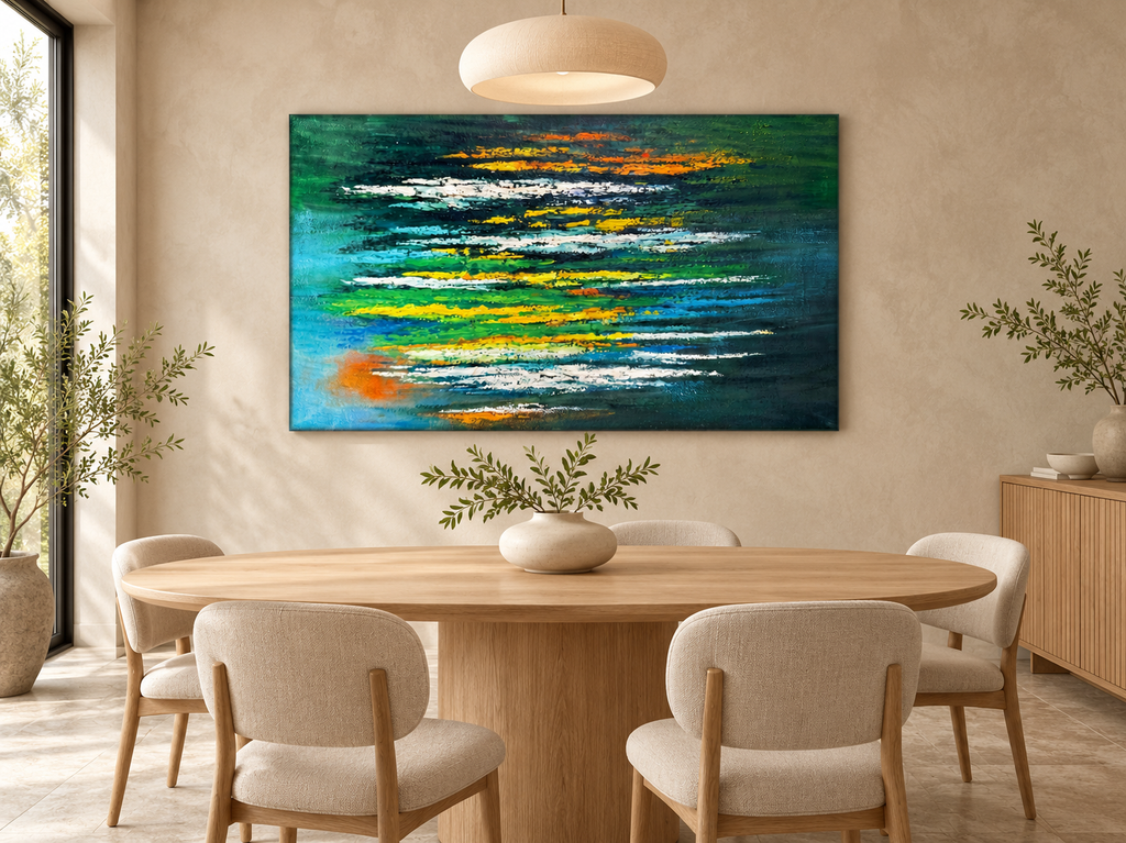 Emerald Rain – Large Textured Abstract Canvas Wall Art