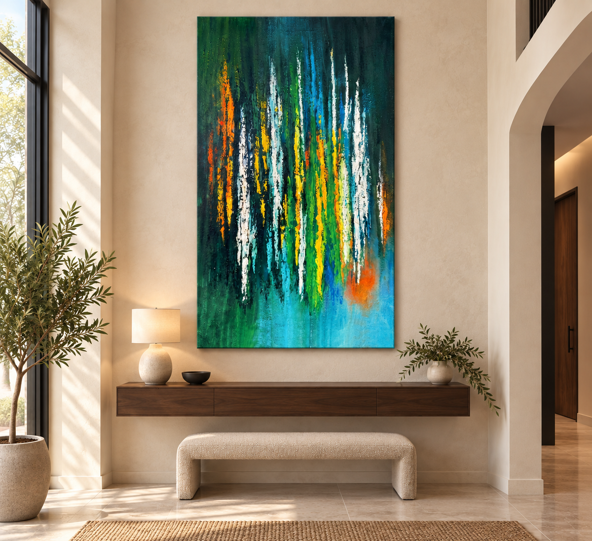Emerald Rain – Large Textured Abstract Canvas Wall Art