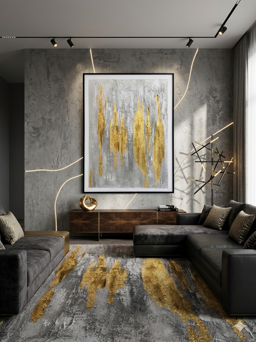 Golden Line Elegance - Canvas, Wall Art