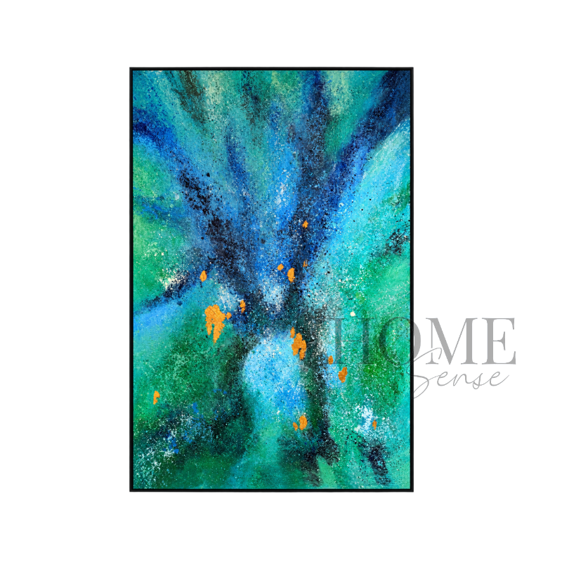 Emerald Eclipse Canvas Wall Art | Luxury Green Blue Abstract Painting