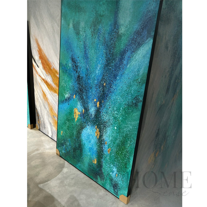 Emerald Eclipse Canvas Wall Art | Luxury Green Blue Abstract Painting