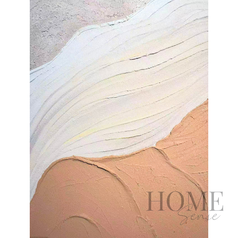 Close-up of Harmony in Ivory raised ivory and peach sculptural canvas textures