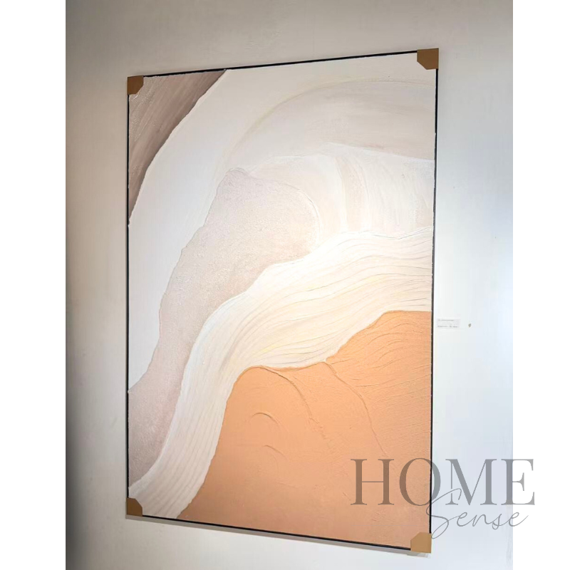 Large neutral ivory peach and beige textured abstract canvas wall art