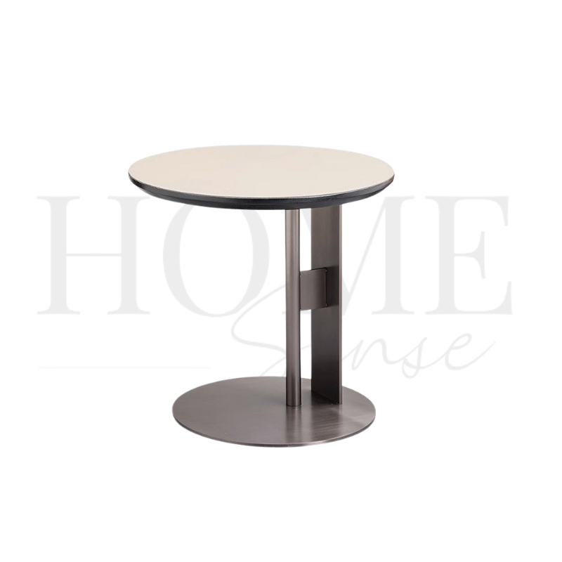 Eva Saddle Leather Round Top Stainless Steel Legs Side Table