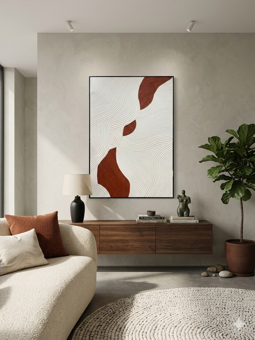 Carved Waves textured abstract canvas wall art with black PP frame