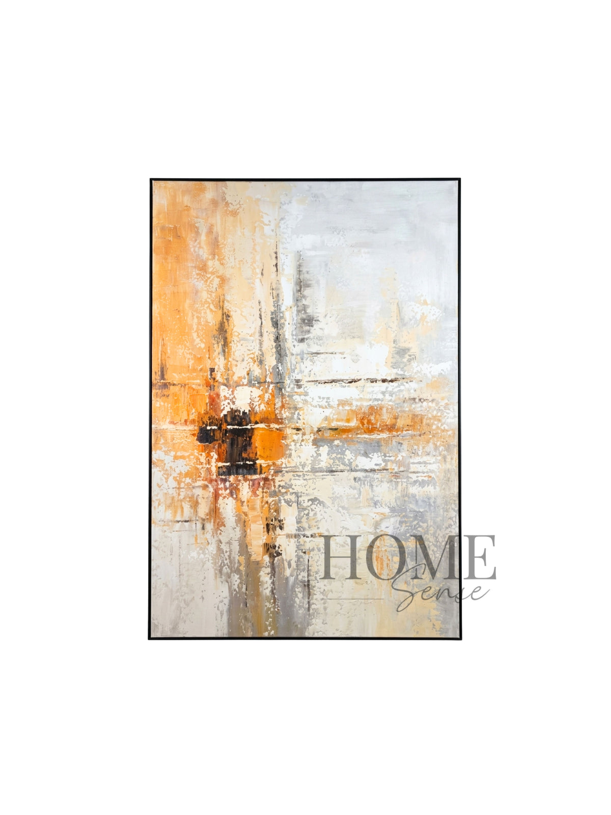 The Warm Core warm neutral abstract canvas wall art in cream orange and brown with black frame