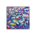 Garden of Unwritten Dreams square hand-painted abstract oil painting featuring expressive multicoloured layers in a black aluminium frame, 100x100cm
