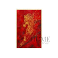 The Prosperous Steed portrait hand-painted textured horse oil painting in crimson red and gold with a gold aluminium frame, 80x120cm