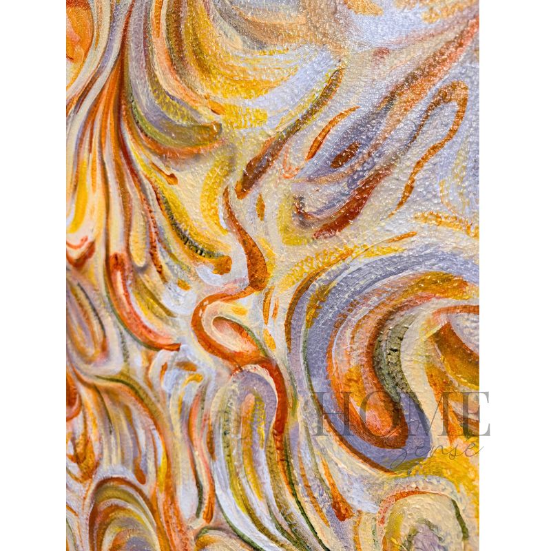 Close-up of Petals of Radiance showing layered acrylic texture and expressive brushwork in ivory, amber, ochre and terracotta