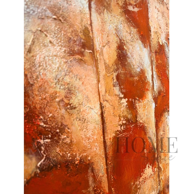 Close-up of Autumn Resonance showing raised layered acrylic texture in burnt orange, amber, ochre, cream and earthy brown