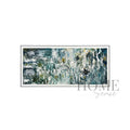 Urban Rain Symphony panoramic textured abstract acrylic wall art featuring teal, blue-grey, charcoal, white and sage tones in a black aluminium frame, 180x80cm