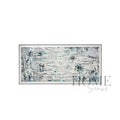 Arctic Rhythm panoramic textured abstract acrylic wall art featuring white, silver grey, charcoal and icy aqua-blue details in a black aluminium frame, 180x80cm