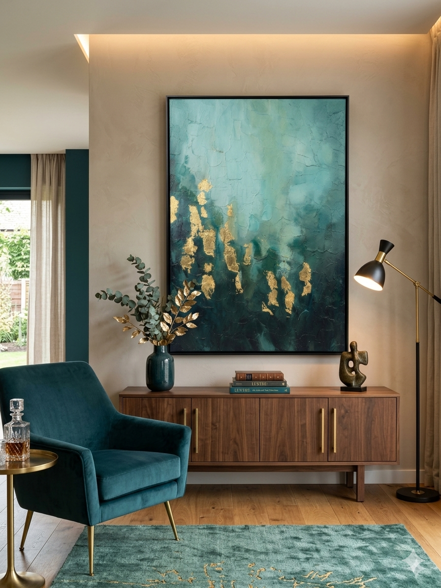Emerald Green & Gold Abstract Canvas, Wall Art
