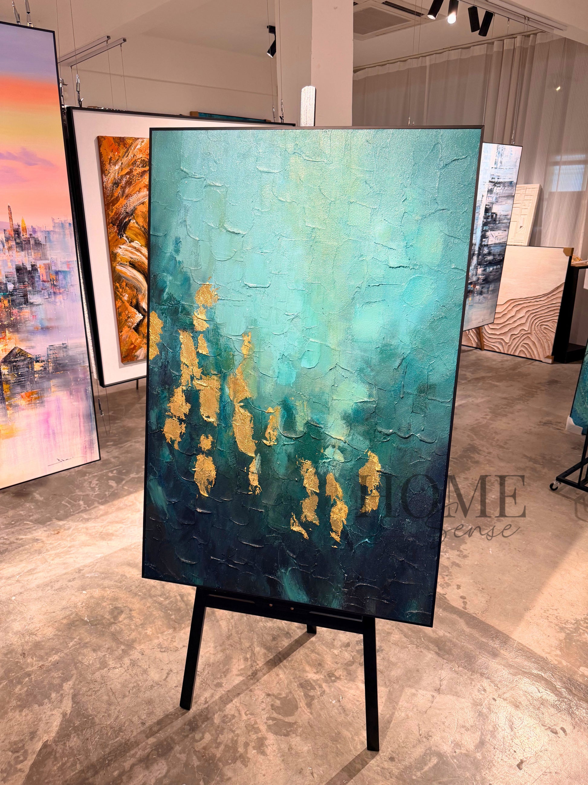 Emerald Green & Gold Abstract Canvas, Wall Art