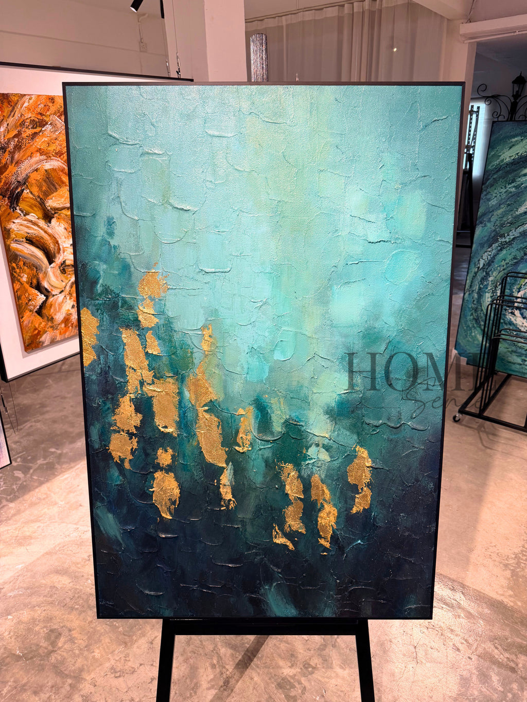 Emerald Green & Gold Abstract Canvas, Wall Art